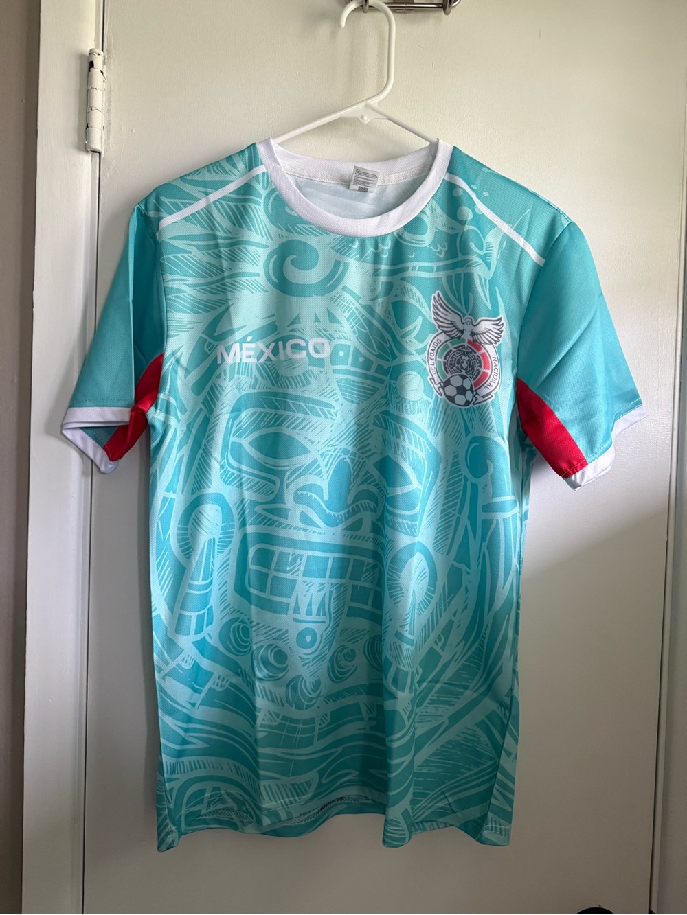 Mexico Teal Graphic Soccer Jersey Athletic Tee with Red Accents NWT unbranded